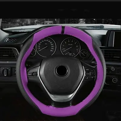 Сшитый вручную 38 см чехол рулевого колеса автомобиля DIY черная замша кожа+ микрофибра кожа Сращивание Универсальный руль чехлы - Название цвета: Purple
