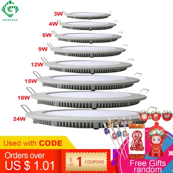 

LED Panel Lights Ceiling Round Recessed Lamp Aluminum Ultra Thin Downlights 3W 4W 6W 9W 12W 15W 18W 24W Spotlight Light Fixtures