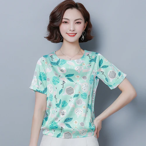 Женские топы и блузки женские топы 4XL размера плюс Blusas Mujer De Moda повседневные блузки с коротким рукавом и принтом 5660 50 - Цвет: Зеленый