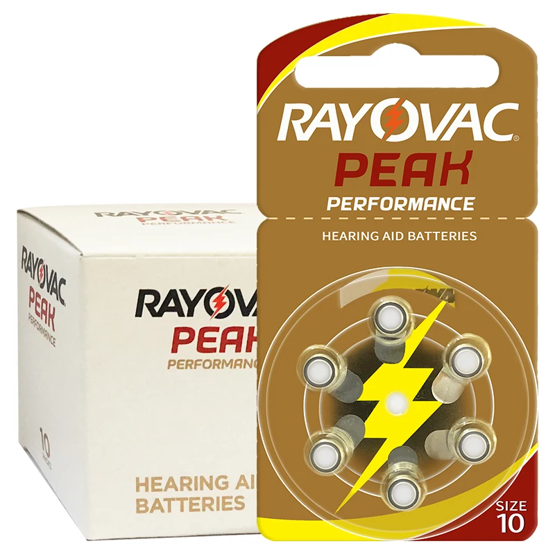 Высокоэффективные батареи для слухового аппарата RAYOVAC PEAK Air A10 10A 10 PR70 60 шт.