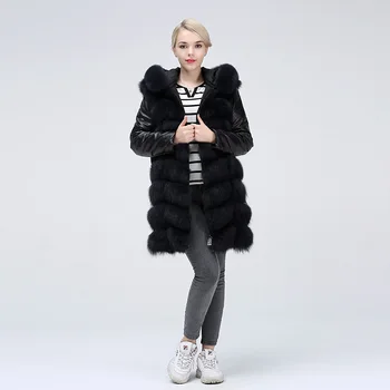 Billige Leder Dame Fuchs Weste Mit Leder Schaffell Hülse Dame Jacke 100% Echt Fuchs Pelz Mode Warm Zu Halten