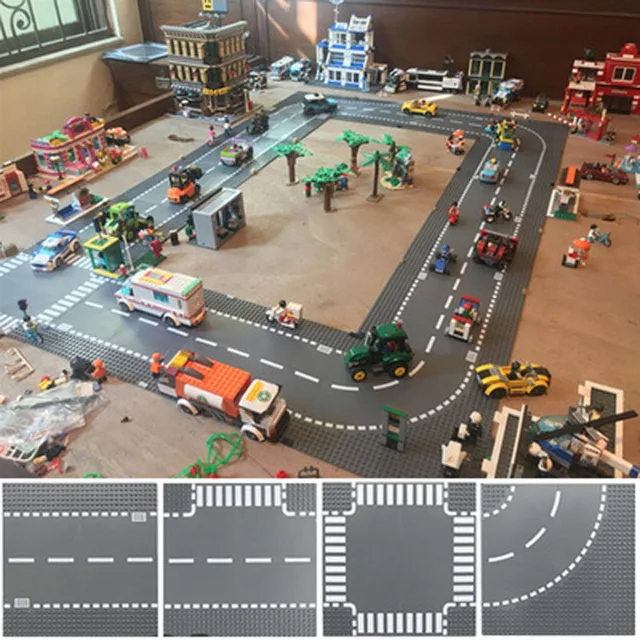 City Road Street Baseplate Straight Crossroad Curve T-Junction Building Blocks Base Plates Construction for Children Kids Gift 1
