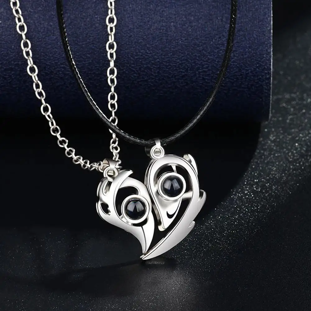 1 Pair Personality Magnetic Couple Heart Shape 100 Languages I Love You Projection Pendant Necklace Jewelry Lover Gift | Украшения и