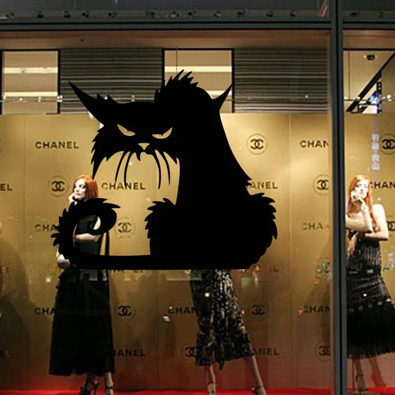 Halloween Scary Spooky Black Cat Wall Glass Sticker Halloween Decoration Decals 14.5*13.5cm