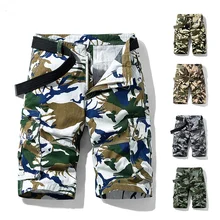 Military Army Camouflage Tactical Cotton Men's Cargo Shorts Street Multi-pockets Shorts Casual Fashion Loose Pants Without Belt