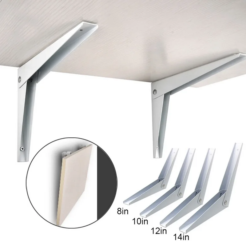 

2 Pcs 8-14 Inch Folding Angle Bracket White Triangle DIY Adjustable Wall Mounted Durable Bearing Shelf Bracket Home Table Bench