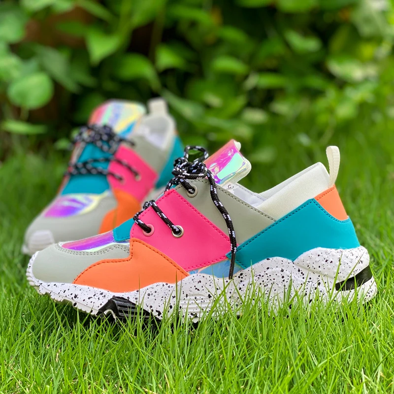 Women's Rainbow Shoes Mixed Color Casual Sneakers Multicolor Increase Sports Shoes Comfortable Breathable Holographic Outdoor Shoes (7)