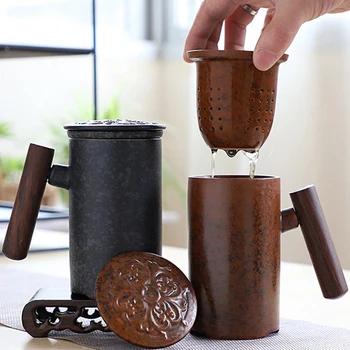 

Filter Black Pottery Mugs Office Cups Coffee Cup Large Tea Mug Water Cup Home Accessories Water Mugs with Cover