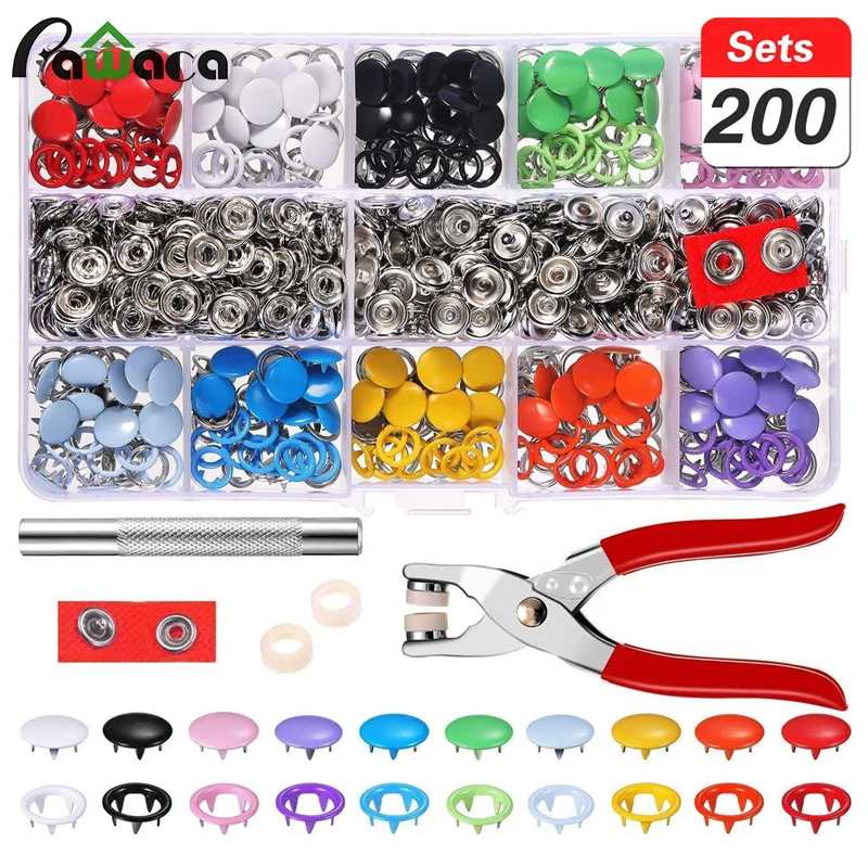 Cheap 200 Sets Press Studs Kit Tool Fastener Snap Pliers Metal Cloth Buttons DIY Handmade Clothing Repairs for Clothing Sewing Craft