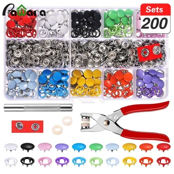 

200 Sets Press Studs Kit Tool Fastener Snap Pliers Metal Cloth Buttons DIY Handmade Clothing Repairs for Clothing Sewing Craft