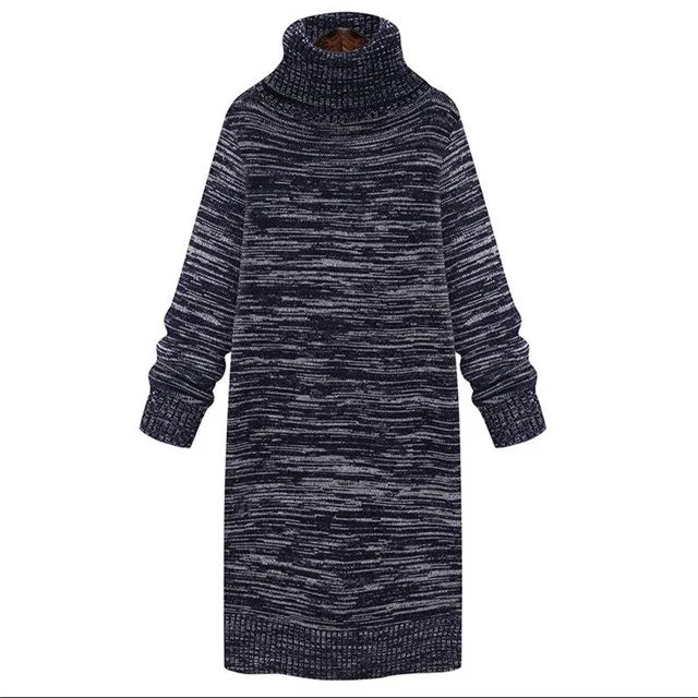 Navy Blue Горячая Распродажа Свитер женский длинный свитер куртка Высокий воротник черный Тонкий был тонкий свободный осенне-зимний теплый низ платье Женский - Цвет: Navy Blue