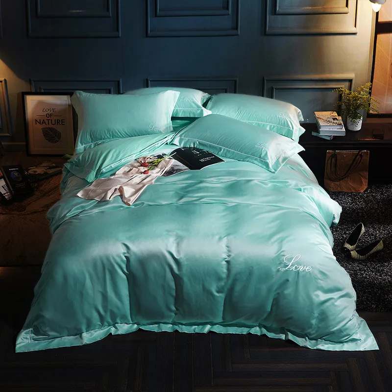 Шелк сплошной цвет пододеяльник для двуспальной кровати King size High-end постельные принадлежности одеяло крышки версия: натурального шелка/B: хлопок - Цвет: QRJ-ye yu