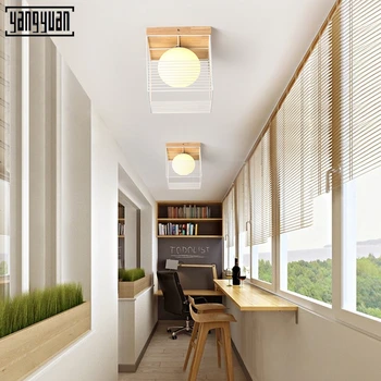 

LED Modern Simple Iron Art Wood Roof Suction Lamp Balcony Corridor Glass Lamp Shade Stairway Hallway led Hall Roof Suction Lamp