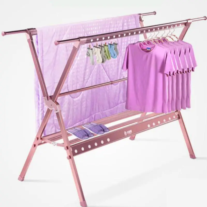 Clothes rail balcony telescopic cool hanger drying quilt rack indoor and outdoor household folding floor double | Дом и сад