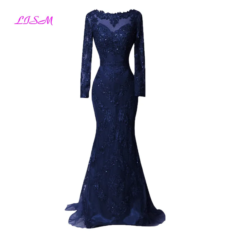 Real Photos Red Full Sleeved Evening Dress 2022 Lace Appliques Mermaid Prom Dresses Elegant Long Sweep Train Formal Party Gowns green evening gown