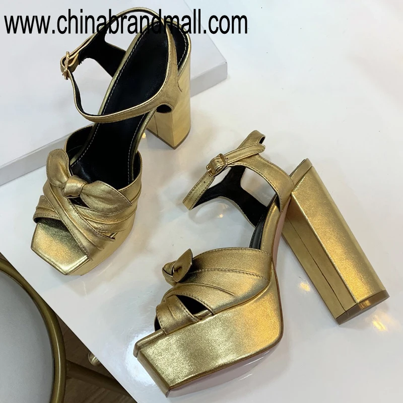 

High Platform Sandal Gold Luxury Women Sandals Fashion 2019 Summer Women Sandals With Bow