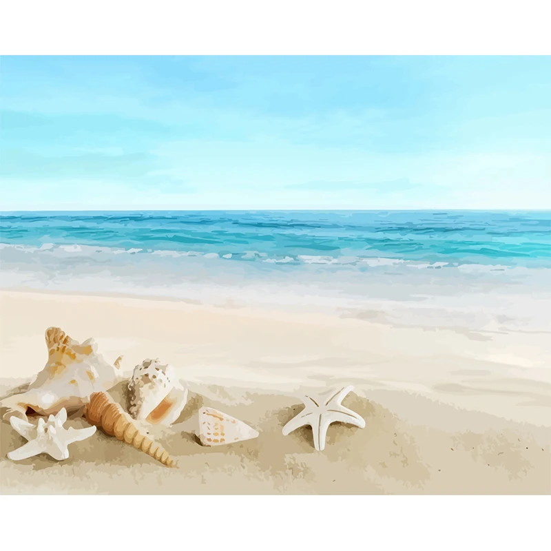 Dropshipping 60x75cm Painting By Numbers DIY Blue beach shells Scenery Wall Art Picture Acrylic For Wedding Decoration | Дом и сад