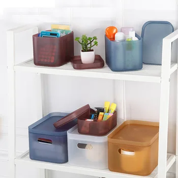 

Makeup Storage Box Desktop Storage Covered Plastic Bathroom Box Transparent Office Dress up Organizing Glove Nail Polish