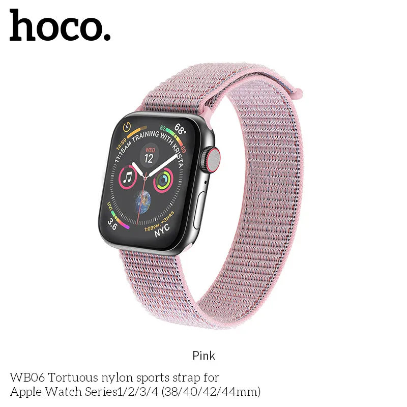 Hoco нейлоновый ремешок для Apple Watch, 4 ремешка, 44 мм, 42 мм, 40 мм, 38 мм, браслет Pulseira, аксессуары для часов, подходит для Apple Watch Series 5 Correas - Цвет ремешка: Ярко-розовый