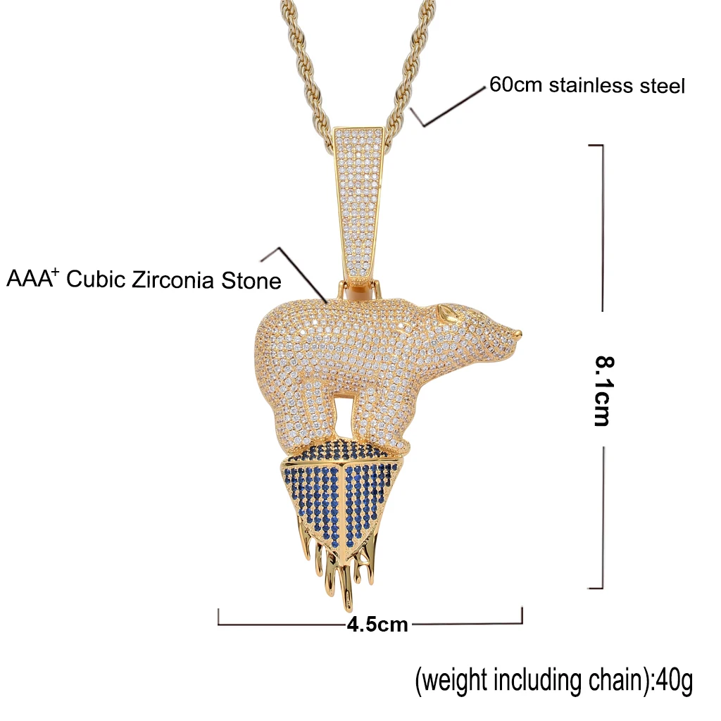 Bohemia Polar Bear  CZ Zircons Pendant Long Chain Jewelry Accessory for Women Ladies