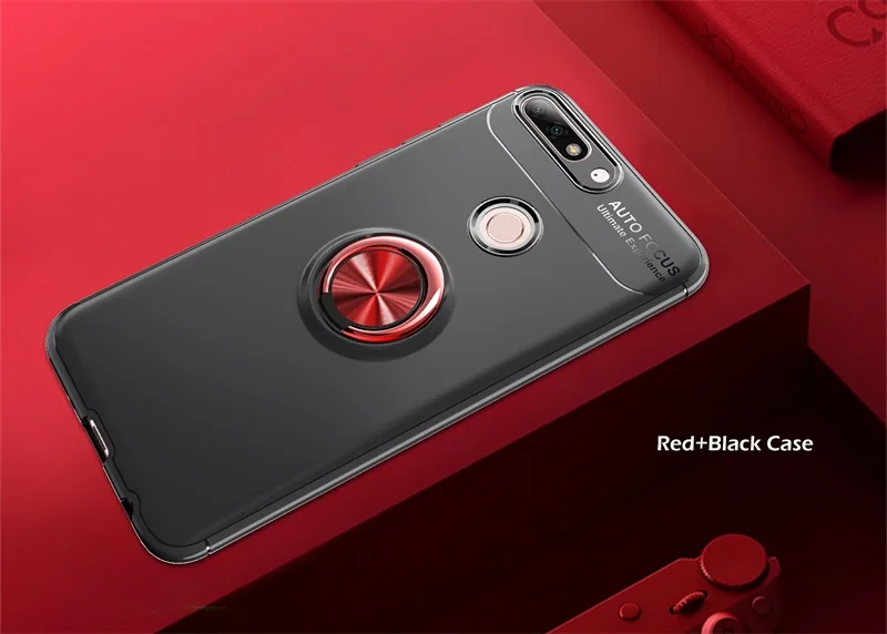 Полный защитный чехол для Huawei Honor 7a Pro, чехол для Honor 7C Phone Y6 Prime Y7 Pro, чехлы с закаленным покрытием - Color: Red Black