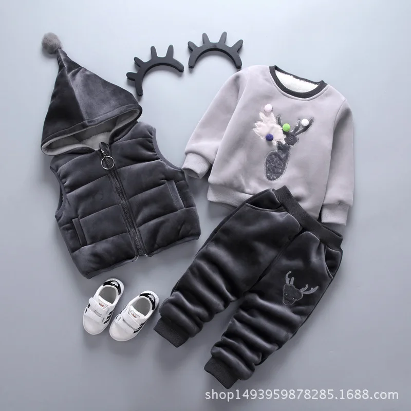 

BOY'S Winter Gold Velvet Set 2017 New Style 1-6 Years Old Baby bao jiahe Thick Velvet Three-piece Set Price