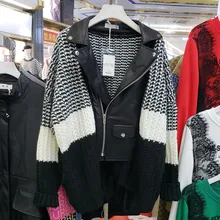 [EWQ] куртка-бомбер с отложным воротником и длинным рукавом, трикотажная черная кожаная куртка, винтажное Свободное пальто на молнии QL227