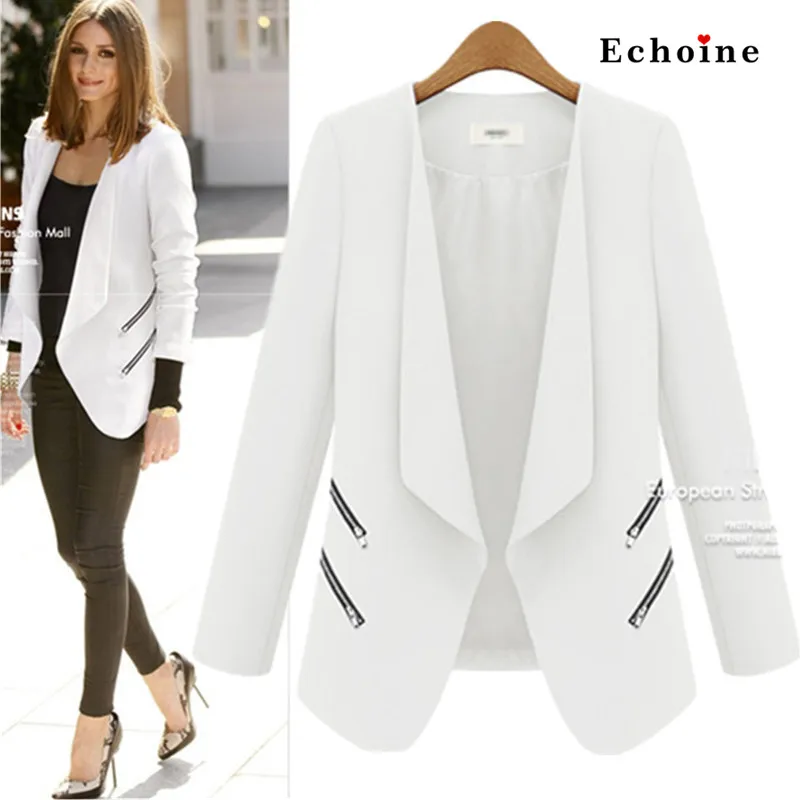 

Echoine Office Lady Coat Minimalist Double Row Zipper Suits Jacket Women Open Stitch Workwear Long Sleeve Regular Fit Streetwear