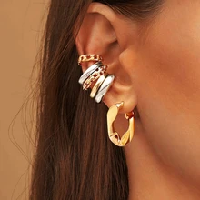 Punk Rock złoty kolor klipsy bez przekłuwania uszu Trendy Link Chain Earcuffs oświadczenie kolczyki na chrząstkę dla kobiet Party biżuteria
