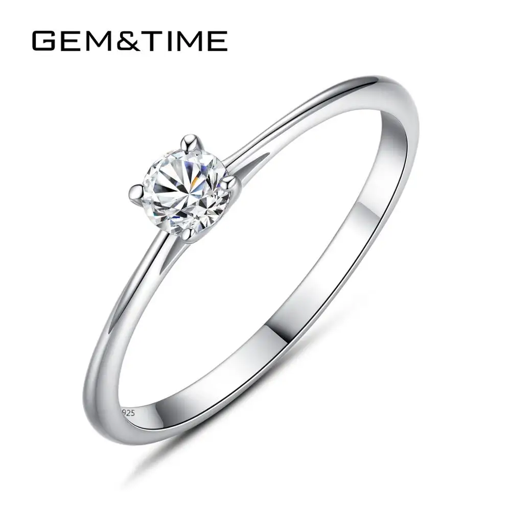 Женское кольцо с имитацией бриллианта Gem & Time обручальное из стерлингового