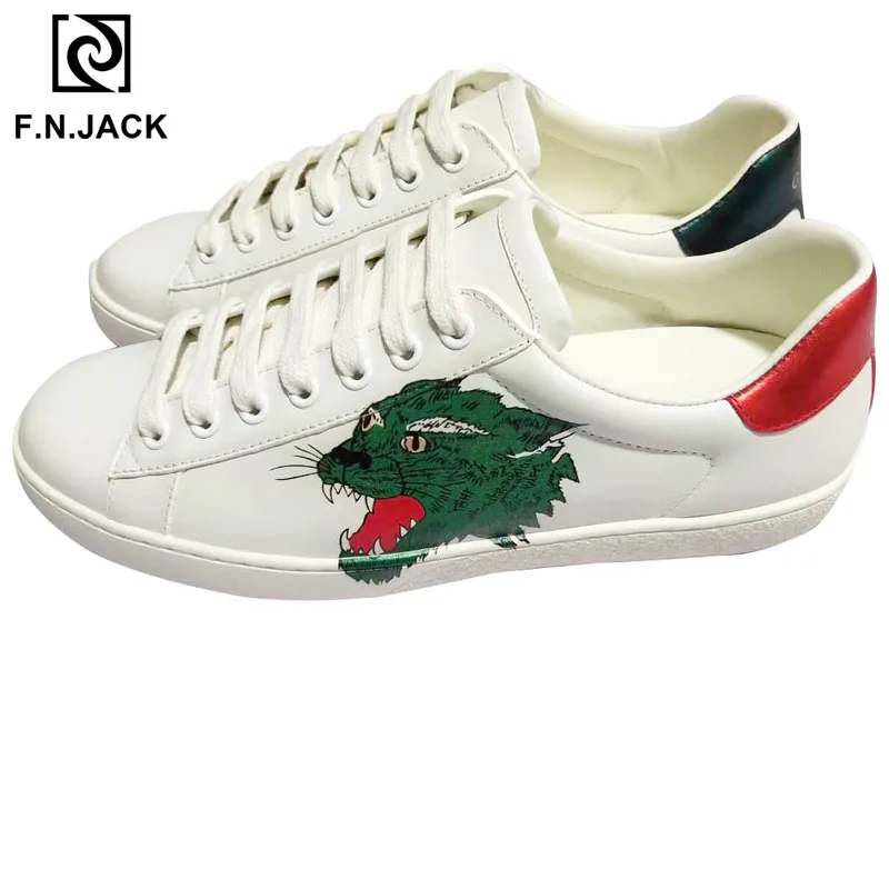 

F.N.JACK Mens Genuine Leather Shoes Basic Casual Basic Rubber White Sneakers for Man