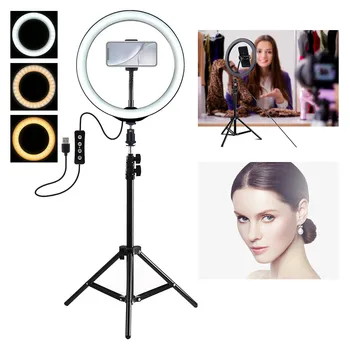 

Dimmable 3 Modes LED Selfie Ring Light Studio Photography Photo Fill Ring Light with Tripod for iphone Smartphone Live Stream
