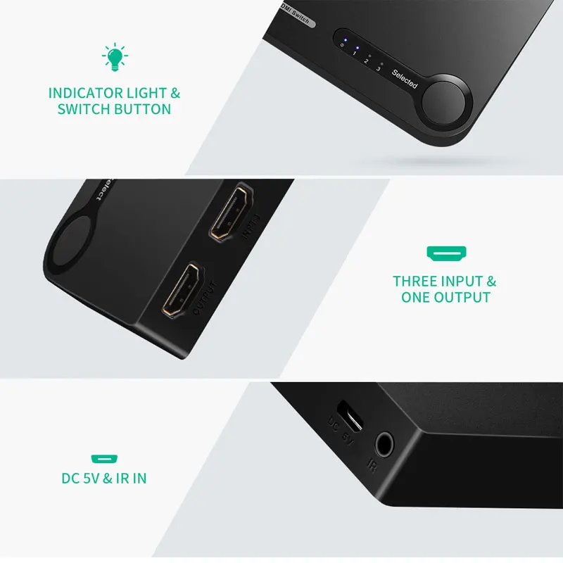 HDMI переключатель UGREEN 4K 3 порта разветвитель Full HD 3D совместим с ноутбуком Xbox 360 PS4 ИК