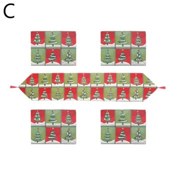 

2020 New 5pcs/set Christmas Decoration Santa Elk Table Runner Flag Dinner Placemats Pads