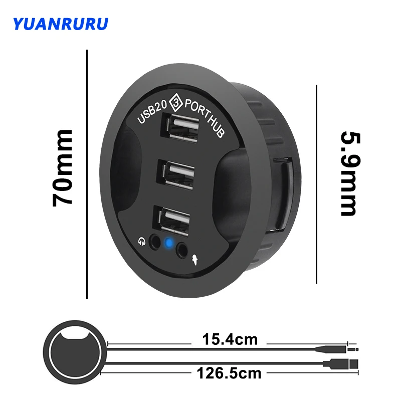 Hub Usb com Várias Portas Desktop Grommet Audio Desk Mount Adapter Hub Usb 2.0 Portas - Imagem 4