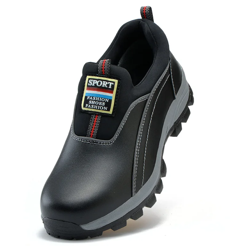 

Мужские модные стальные носочки, Рабочая защитная обувь, без шнуровки, оригинальная кожаная защитная обувь, рабочая обувь, безопасные низкие ботинки