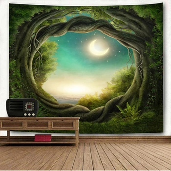 

Fantasy Forest Digital Printing Tapestry Bedroom Background Decoration Green Carpet Home Decoration Supplies