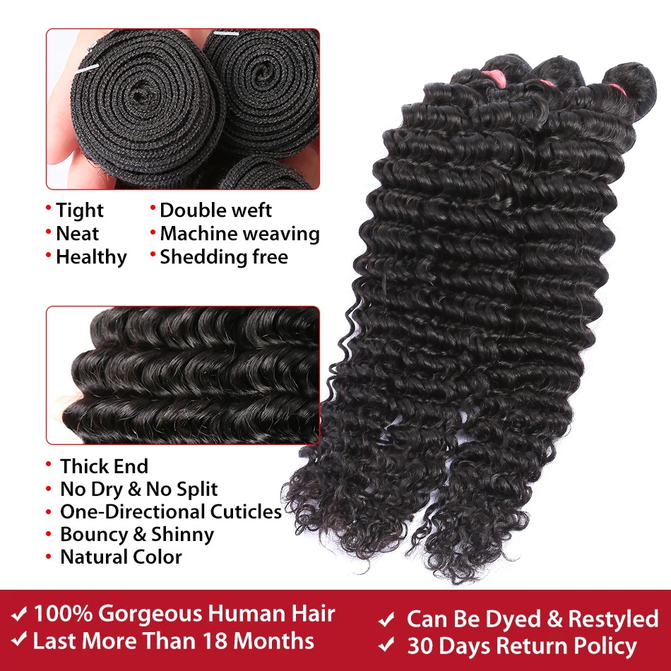 Rosabeauty 28 30 inch Deep Wave Bundles With Closure Peruvian Remy Human Hair Weaves Water Curly and 5X5 Lace Closure 3 Rosabeauty 28 30 inch Deep Wave Bundles With Closure Peruvian Remy Human Hair Weaves Water Curly and 5X5 Lace Closure 3