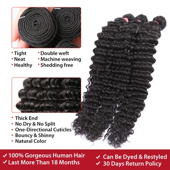 Rosabeauty 28 30 inch Deep Wave Bundles With Closure Peruvian Remy Human Hair Weaves Water Curly and 5X5 Lace Closure 3