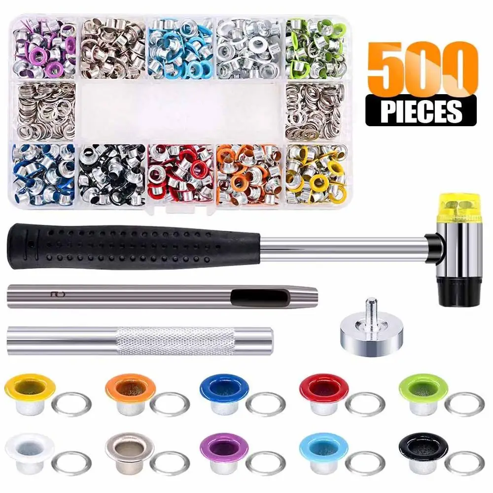 

500 Sets Grommet Kit,Grommet Setting Tool Metal Eyelets Set with Install Tool Kit in Storage Box ,Leather Crafts DIY Projects