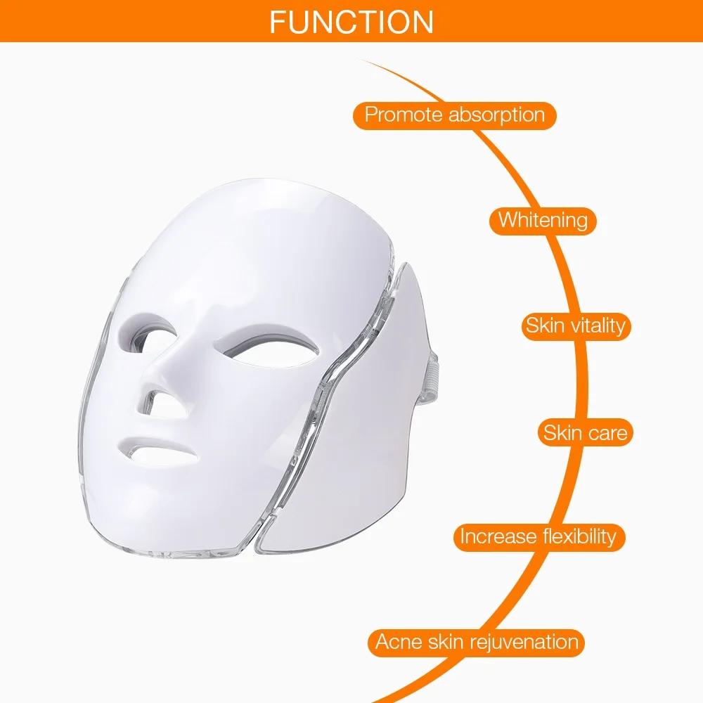  iebilif 7 Colors Photon Electric LED Facial Mask with Neck Skin Rejuvenation Anti Acne Wrinkle Beau - 1000008408164