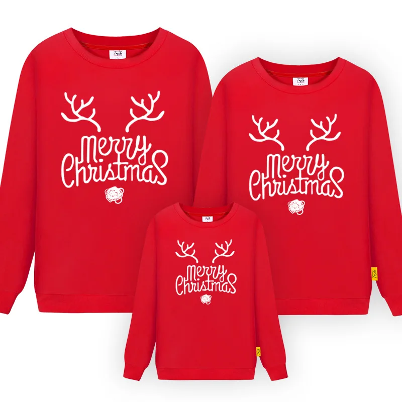 

Mother Father Kids Sweatshirt Family Shirts Christmas Party Matching Clothes Family Loook Deer Tree Print Add Wool Soft Clothing