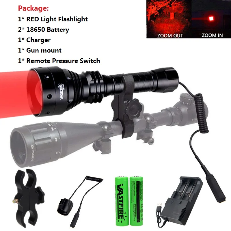 

T67 Red light LED Tactical Hunting Flashlight 18650 Battery Aluminum Torch Lamp for High Quality Hunting