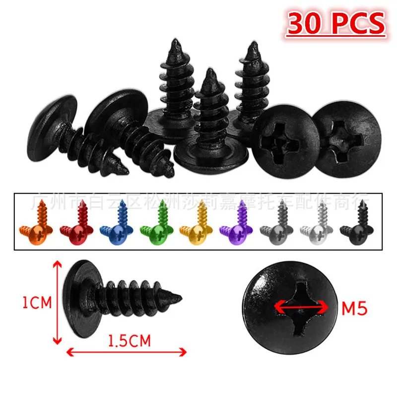 

30 PCS scooter decal car style universal self tapping moto screws for honda suzuki yamaha xj6 ybr 125 aerox motorcycle screw