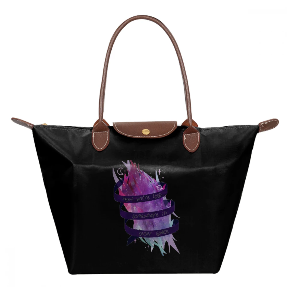 

Space Ribbon Handbag Outer Space Top-handle Bags Wide University Women Tote Bag Teenage Print Nylon Trend hobo Handbags