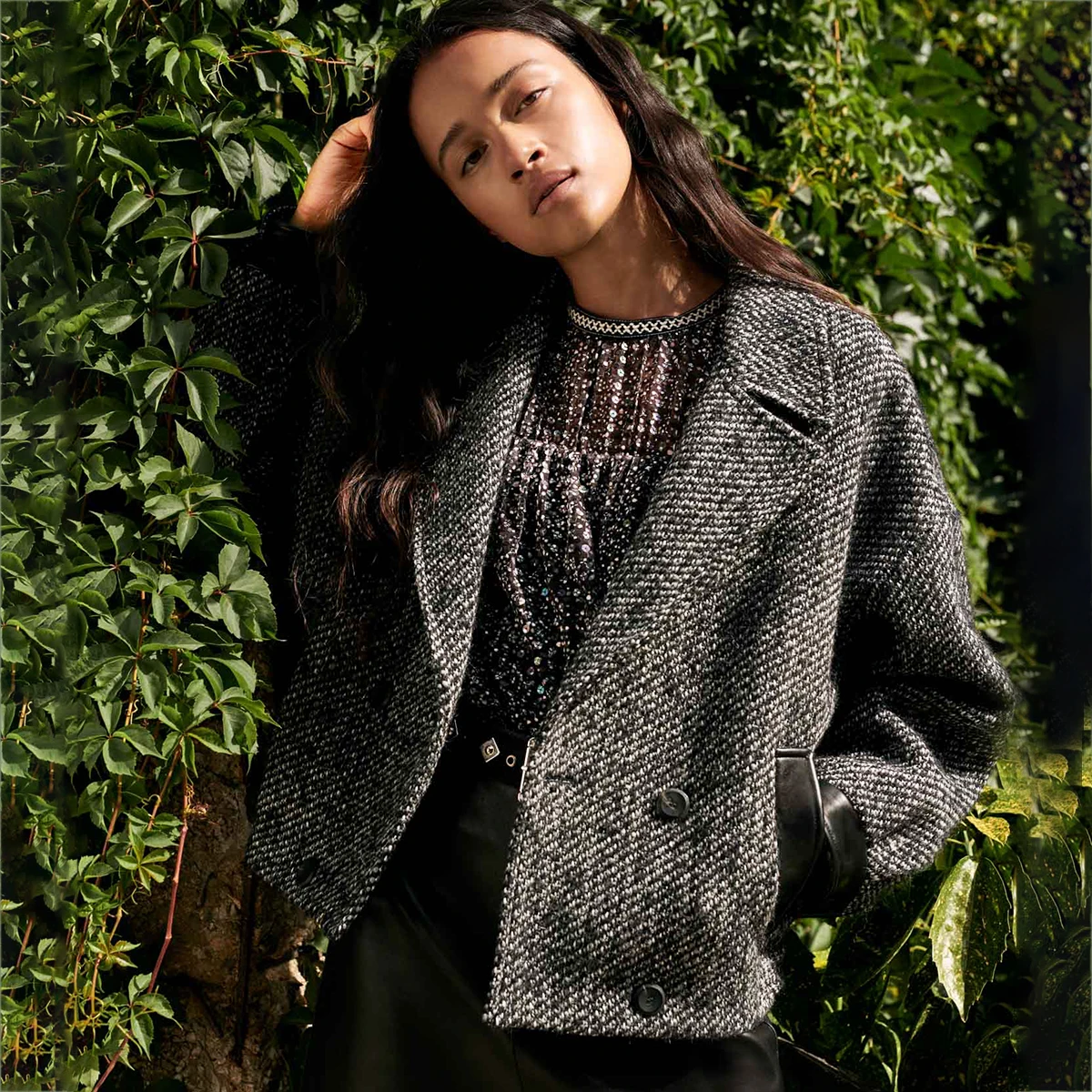 

Gray Blouson-style Woolen Cloth Coat Women Autumn Winter Double Breasted Patchwork Pockets Jacket Casual Vintage Overcoat 2020