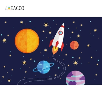 

Laeacco Universe Space Photophone Rocket Planet Stars Photography Backdrops Baby Birthday Photo Backgrounds Newborn Photocall