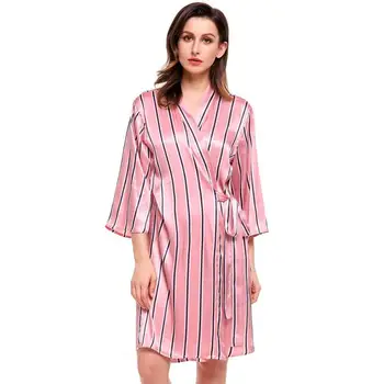 

Womens 3/4 Sleeve Dot Print Striped Kimono Robe With Belt
