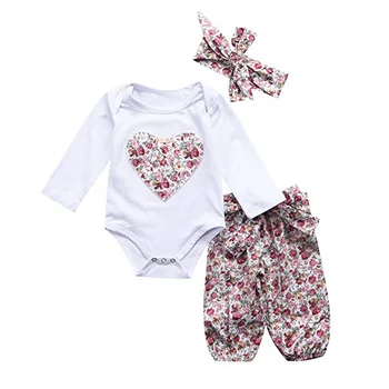 

Baby Girl Clothes Spring Autumn Set Casual Embroidered+Trousers+Headband Kids 3PCS Outfit Set