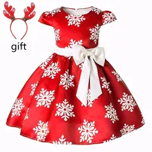 Платье для девочек Карнавальные Платья принцессы с рисунком для девочек, Рождественский костюм, платье праздничные платья с большим бантом для девочек возрастом от 2 до 10 лет
